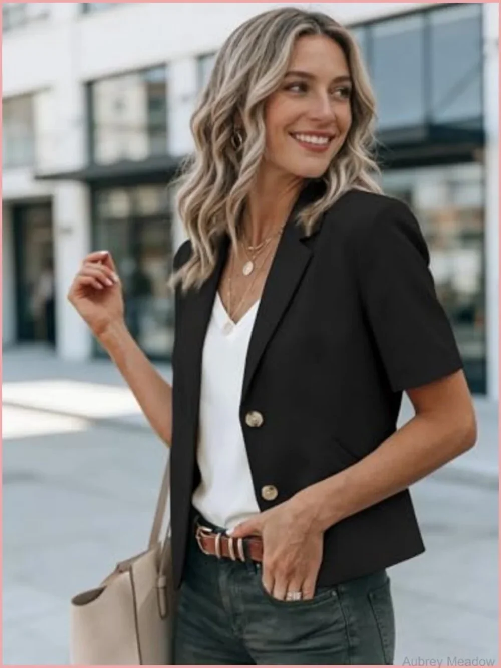 Short Sleeve Cropped Blazer Lightweight Open Front Jacket
